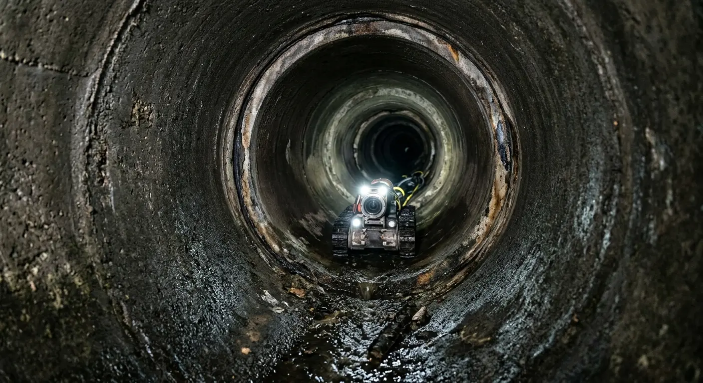 Robotic sewer camera inspecting pipe interior for Drain Snake Service in Moosic