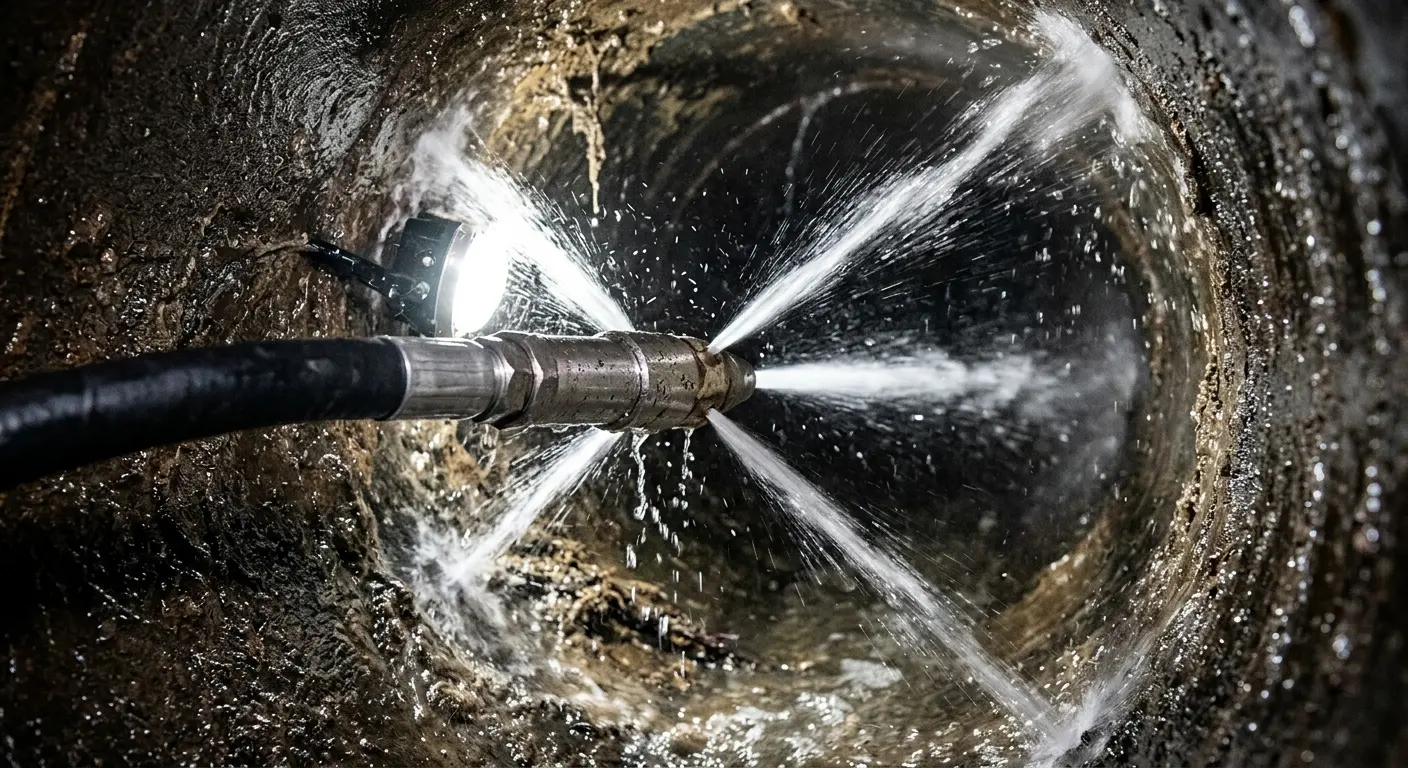 High-pressure hydro jetting nozzle cleaning sewer pipe for Sewer Cleanout in Moosic